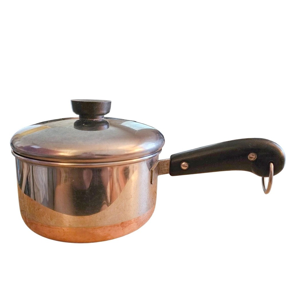 Pre-1968 Revere Ware 1 Qt Saucepan Copper Clad Bottom Stainless Steel Lid